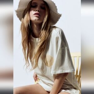 H&M Oversized Beach Motif Printed T-Shirt